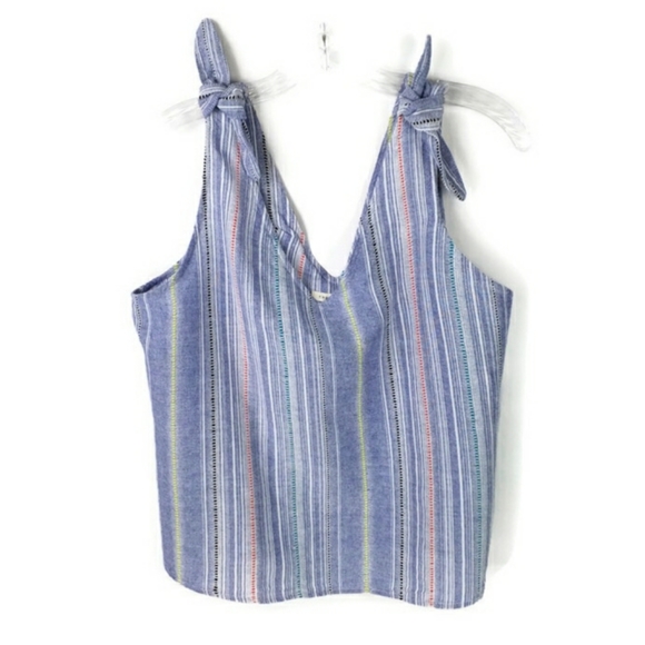 Copper Key Multicolor Stripe Cropped Shoulder Tie Tank Top Womens Large - Picture 3 of 13